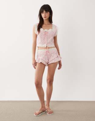 Mireille - Short bordé de dentelle à volants - Vichy rose L