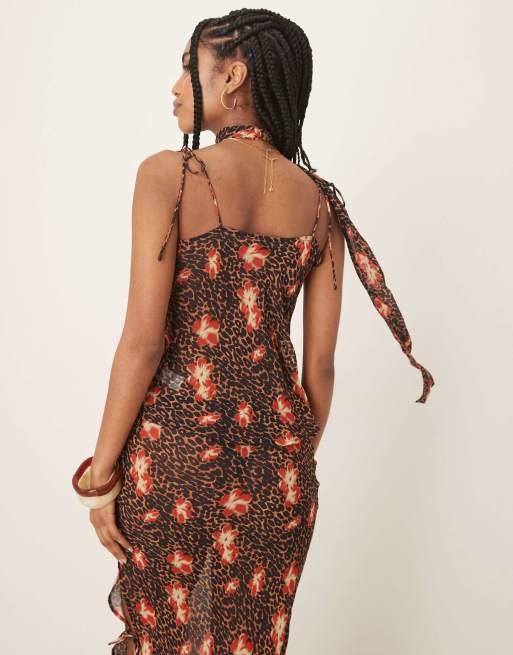 Wild Lovers Oasis cowl neck top in floral leopard, 4 of 4