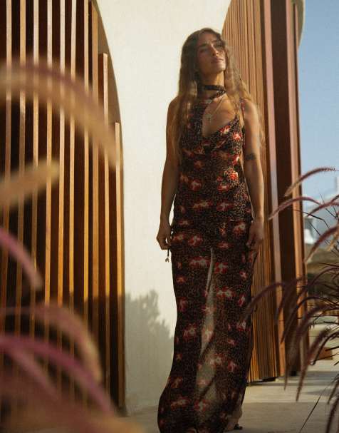 Wild Lovers Oasis sheer maxi beach skirt in floral leopard
