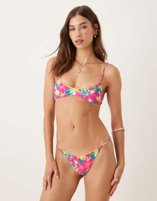 Wild Lovers Ohana Floral Print Bikini Top With Contrast Lace