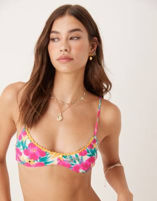 Wild Lovers Ohana Floral Print Bikini Top With Contrast Lace