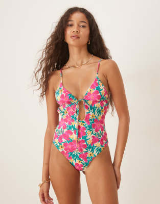 Wild Lovers Ohana Floral Print Cut Out Swimsuit In Multi
