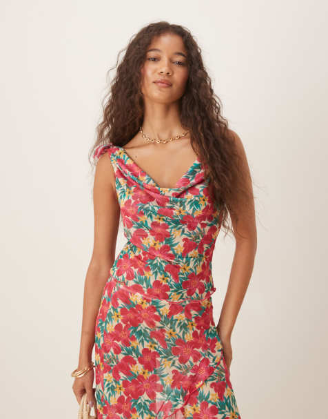 Wild Lovers Ohana floral ruffle mesh beach top co-ord in pink multi