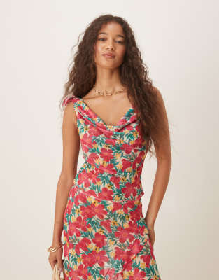 Ohana floral ruffle mesh beach top in pink multi - part of a set