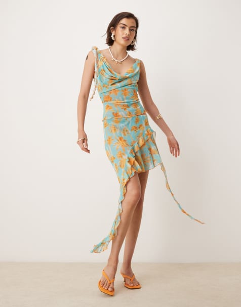 Wild Lovers palm print mesh beach co-ord in aqua - view 1