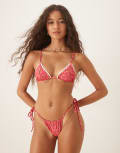 [Wild Lovers] Wild Lovers Rio floral print triangle bikini top in hot pink S PINK