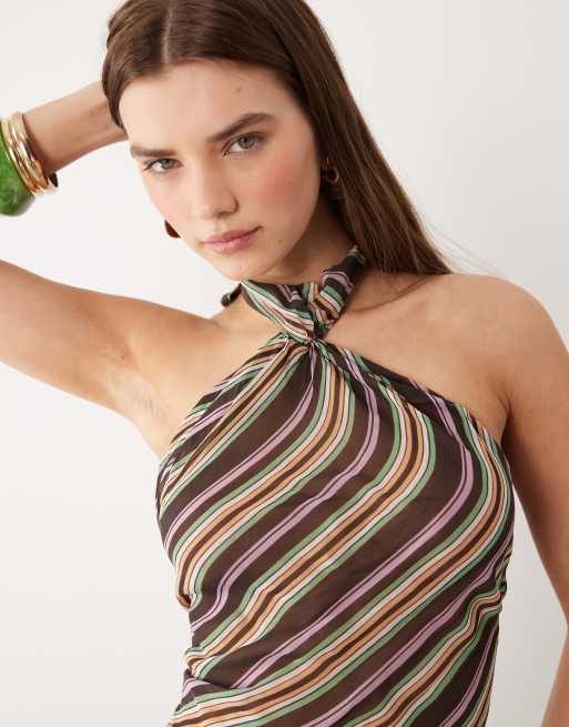 Wild Lovers Sahara halter beach top in multi stripe, 2 of 5