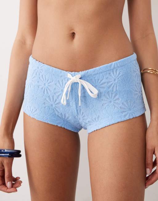 Wild Lovers Salty textured terrycloth micro shorts in light blue, 4 of 6