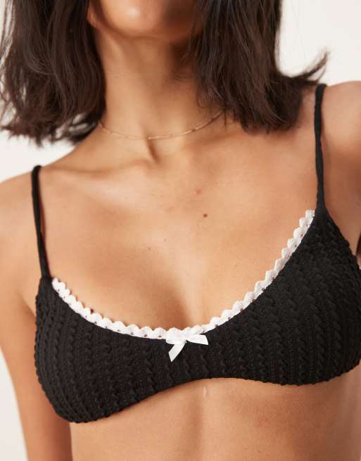 Wild Lovers - Sandy - Top bikini nero e bianco con volant a contrasto, 4 di 4