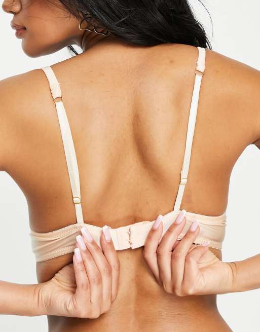 Wild Lovers satin and lace mix underwired plunge bra with ruched strap detail in cream, 2 of 4