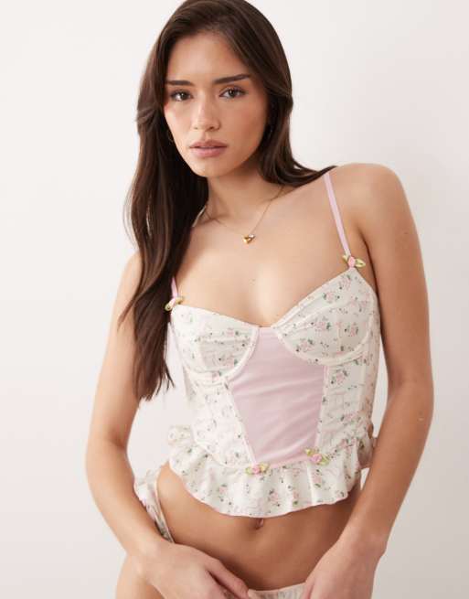Wild Lovers Scarlett ditsy floral corset in ivory and pink, 5 of 5