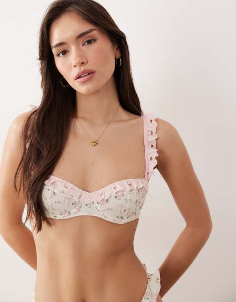 Wild Lovers Scarlett ditsy floral underwired bra with frill detail in ivory and pink - view 1