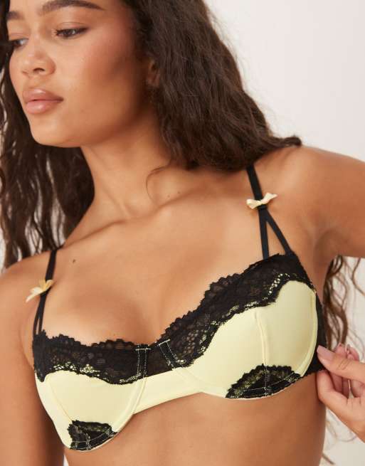 Wild Lovers Sierra underwired balcony bra with lace detail in butter yellow, 4 of 4