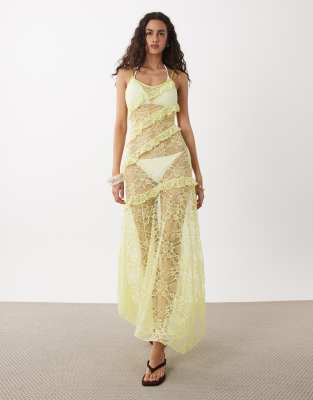 Wild Lovers Sunkiss Lace Ruffle Maxi Beach Dress In Green