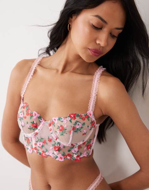 Wild Lovers – Suzette – Bustier-BH aus Netzstoff in Rosa mit Blumenstickerei - view 1