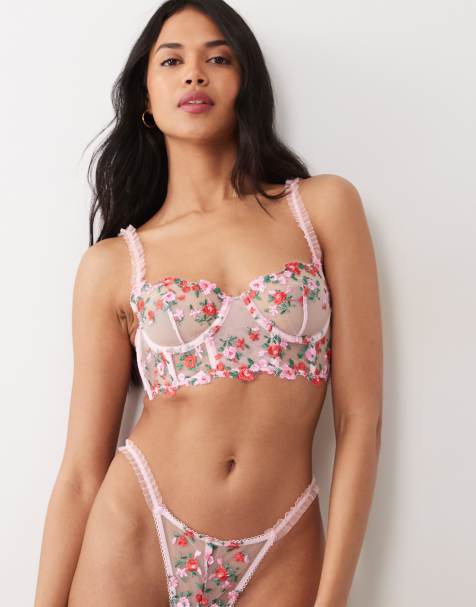 Wild Lovers - Suzette - Conjunto rosa de braguitas y sujetador con bordado floral de malla - view 1