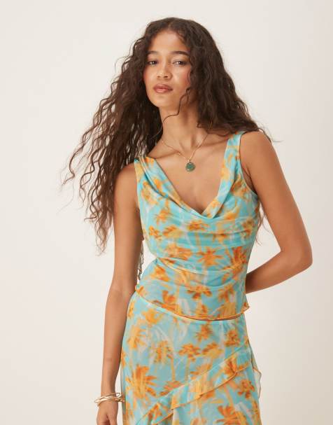Wild Lovers Sweet Escape palm print mesh beach top in aqua - part of a set - view 1