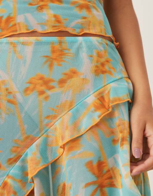 Wild Lovers Sweet Escape palm print ruffle mesh beach skirt in