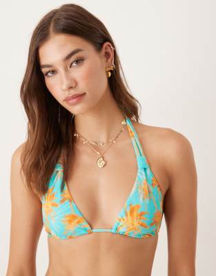 Wild Lovers Sweet Escape Palm Print Triangle Bikini Top In Blue