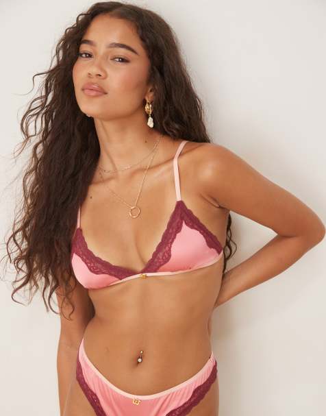 Wild Lovers Thea triangle soft bralet with lace trim detail in pink - view 1