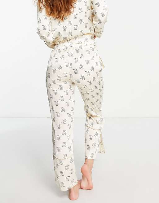 Wild Lovers Thelma satin wide leg crop pyjama trousers in cream cowboy print