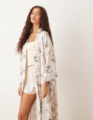 Wild Lovers Tia Satin Robe With Cowboy Print In White