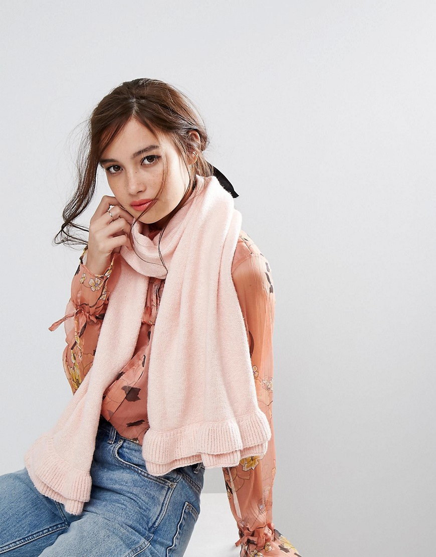 Willow and Paige – Extra stor scarf med volang-Rosa