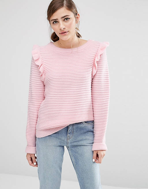 Willow and Paige Ribbed Sweater With Shoulder Ruffle