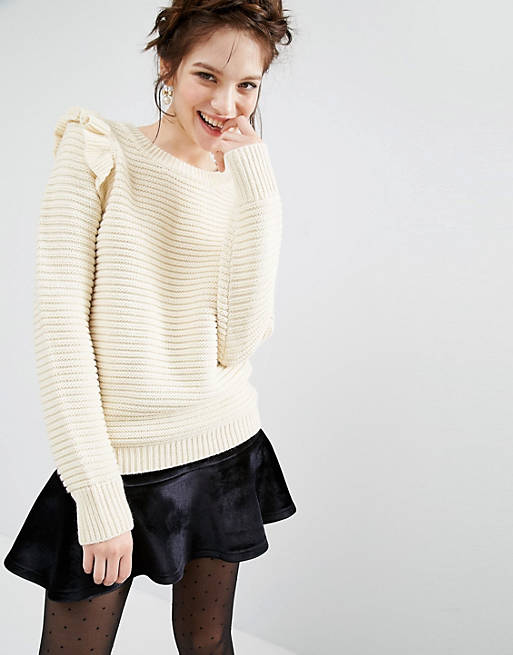 Willow and Paige Ribbed Sweater With Shoulder Ruffle