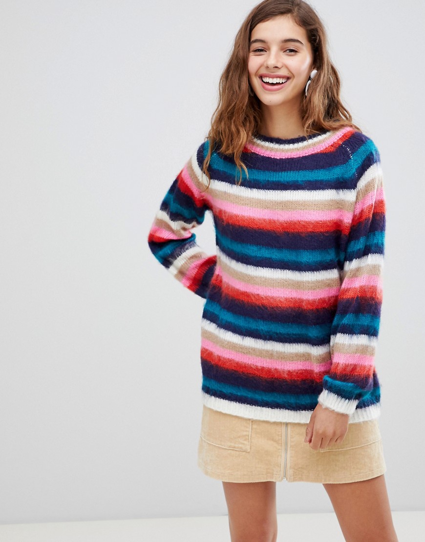 Willow & Paige fluffy knit jumper in stripe-Multi