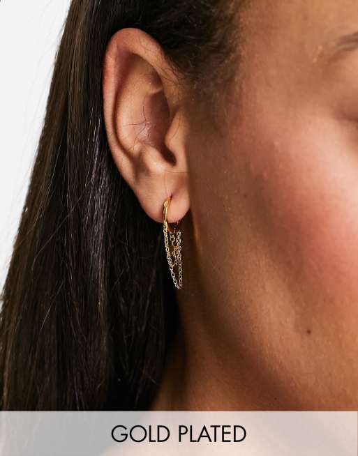With Bling 10mm single hoop earring with chain and star in gold plate