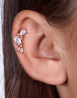 With Bling 18k gold plated crystal ear crawler piercing with 6mm & 8mm titanium bar