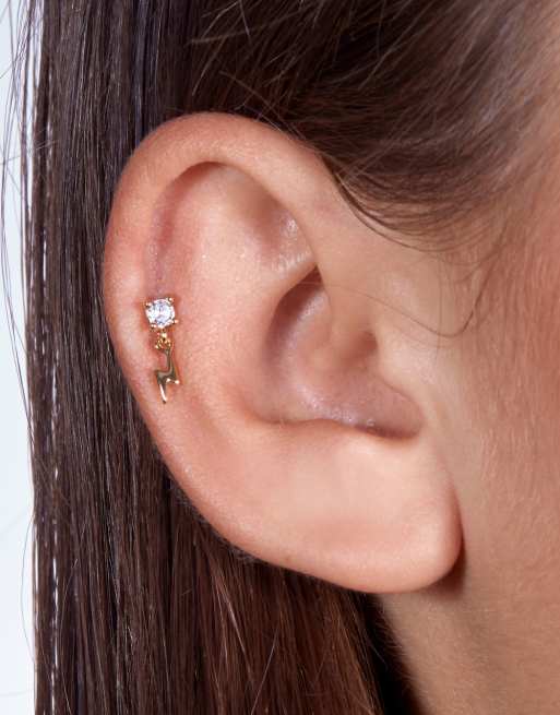 With Bling - 18k vergulde bliksemschicht-vormige piercing met titanium staafje van 6 mm en 8 mm