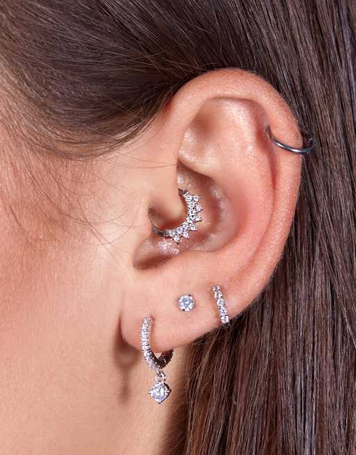 With Bling 8mm clicker hoop earring in silver plate
