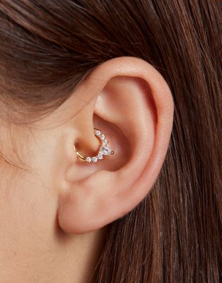 With Bling 8mm teardrop cubic zirconia segment clicker hoop earring in gold plate