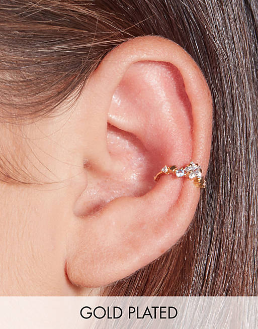 With Bling blue crystal star ear cuff in gold plate