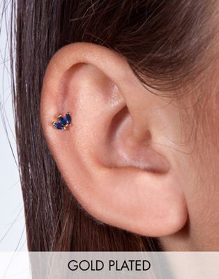 With Bling blue sapphire marquise labret earring with 6mm & 8mm titanium bar in gold plate - ASOS Price Checker