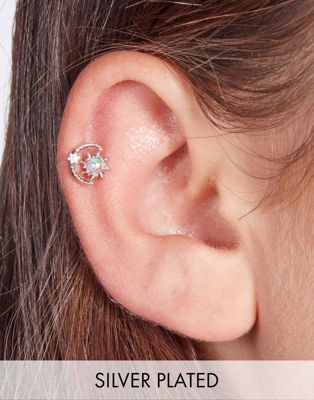 With Bling celestial crystal piercing with 6mm titanium bar in silver plate