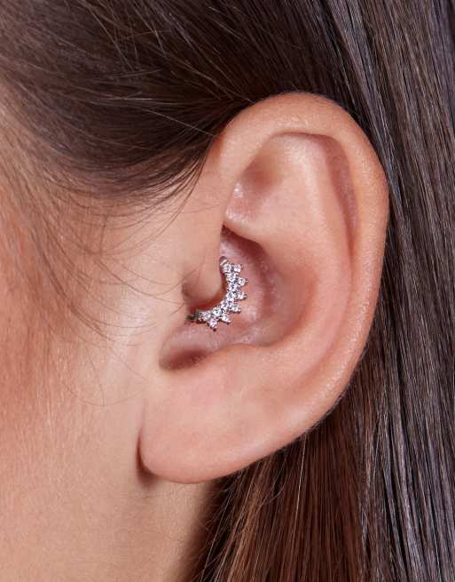 With Bling - Créole 8 mm avec cliquet et doubles cristaux en plaqué argent