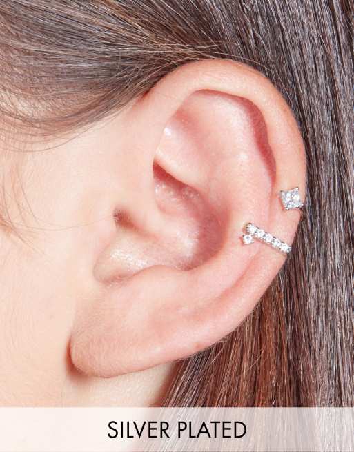 With Bling crystal bar ear cuff in silver plate