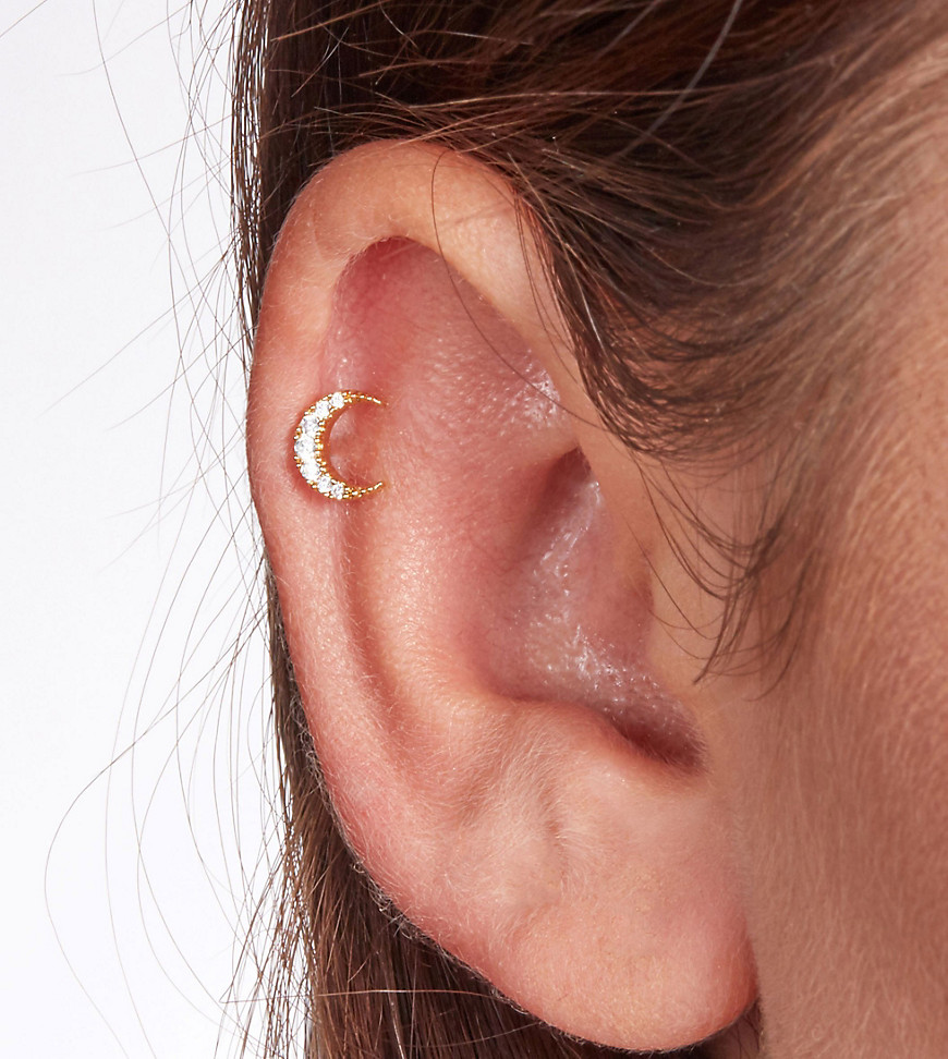 With Bling crystal crescent moon piercing with 6mm titanium bar in gold plate