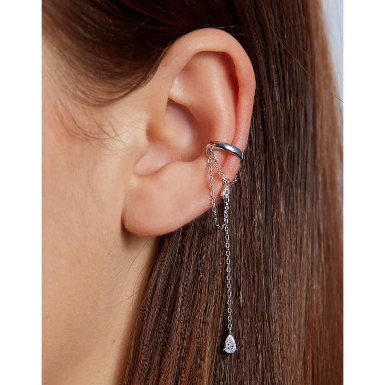 Silver ear deals cuff with chain