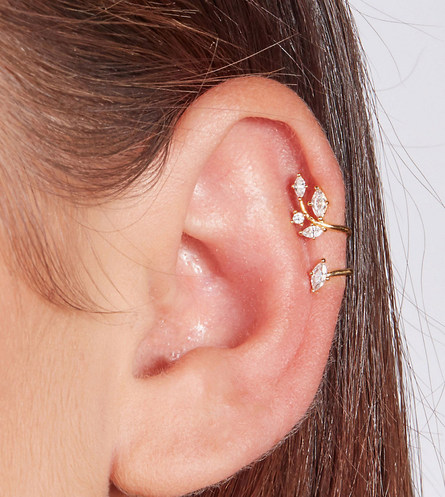 With Bling Crystal Leaf Ear Cuff In Gold Plate