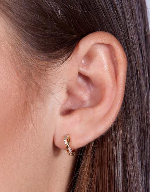 With Bling cubic zirconia 8mm double twist huggie hoop earrings in gold plate