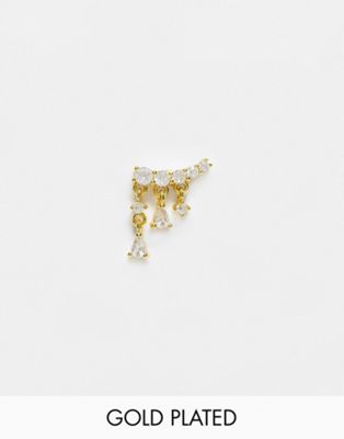 With Bling cubic zirconia drop crawler labret earring with 6mm & 8mm titanium bar in gold plate