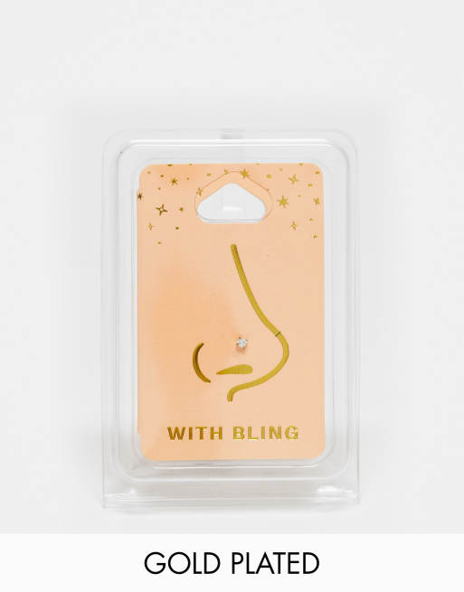With Bling cubic zirconia nose stud in gold plate