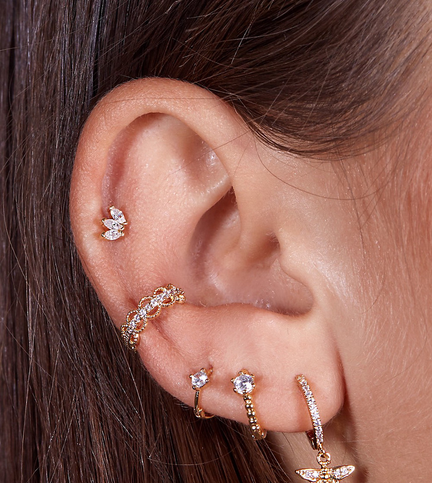 With Bling Cubic Zirconia Royal Lace Ear Cuff In Gold Plate