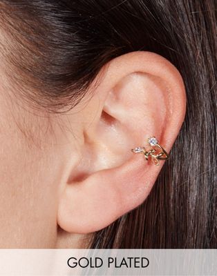 With Bling dainty leaf ear cuff in 18k gold plate