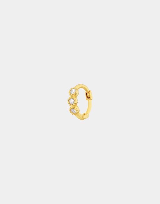 With Bling – Eng anliegendes, vergoldetes Piercing mit winzigem, dreifachem Kristall-Detail, 6 mm , 2 von 4