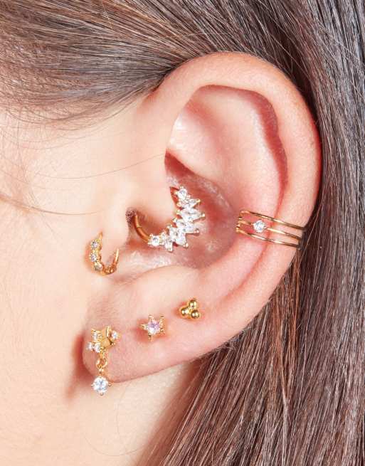 With Bling – Eng anliegendes, vergoldetes Piercing mit winzigem, dreifachem Kristall-Detail, 6 mm , 3 von 4